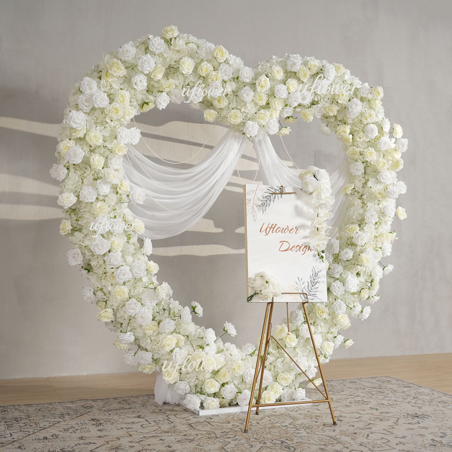 Uflower 2m*2m White Rose Heart-Shaped Arch Wedding Decor